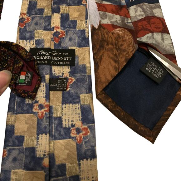 Mens Bundle of 9 - 100% Silk Neck Ties Various Colors & American Bald Eagle - Picture 4 of 14